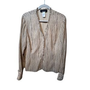 Jones New York‎ Blouse Ruffle Trim Long Sleeve Button Up Top Size 16 Brown
